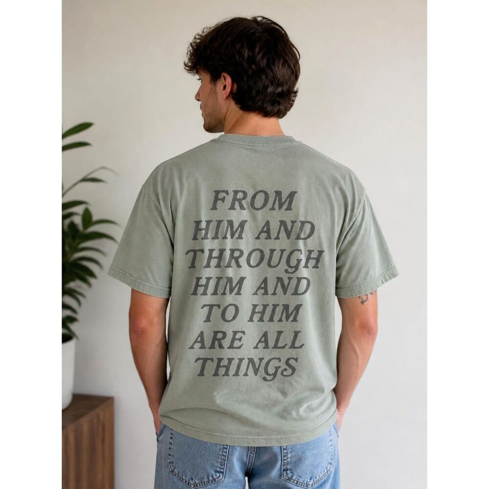 Comfort Colors Pocket Tee Sage Green Christian Bible Verse Graphic L